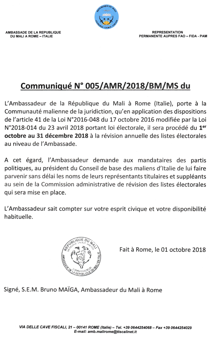 Communique5 revision 2018 des listes electorales