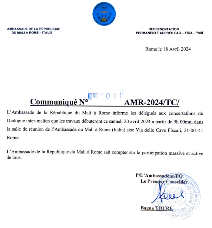 Avis concertations du Dialogue inter-malien 20/04/24