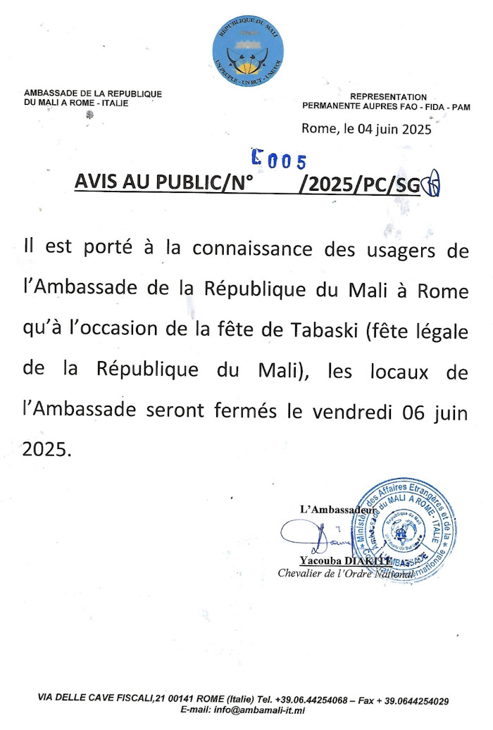 Avis fête Tabaski 06 juin 2025