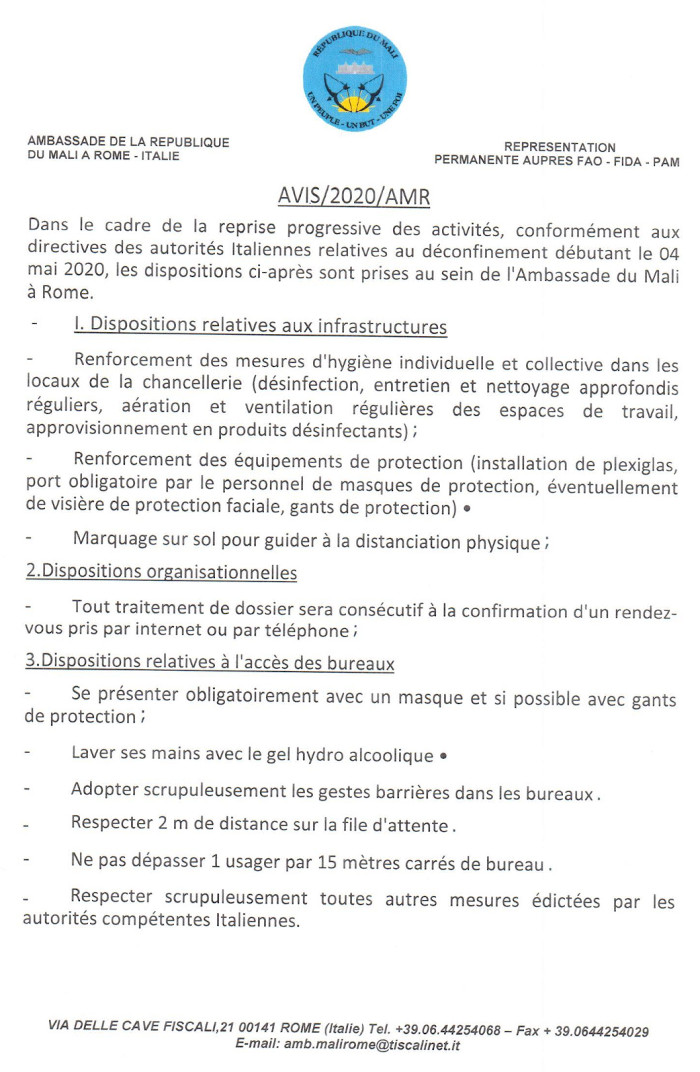 Dispositions pour le déconfinement