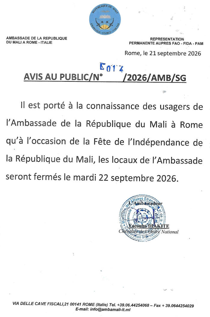 Avis fête de l'Indépendence, 22 septembre 2026