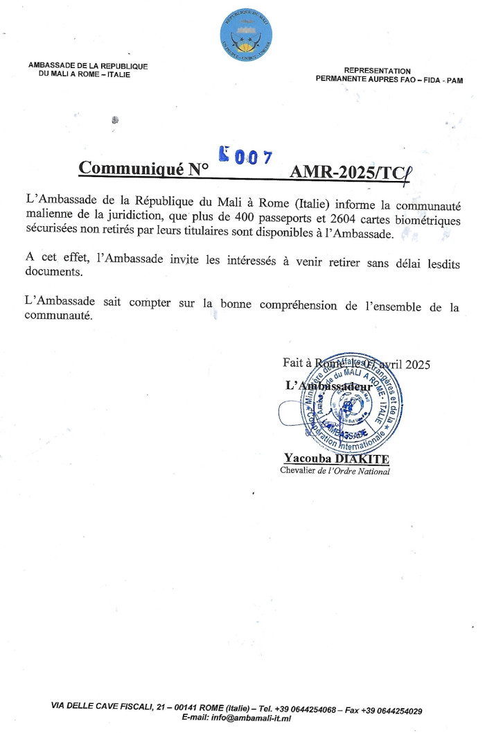 Avis passeports et cartes non retirés