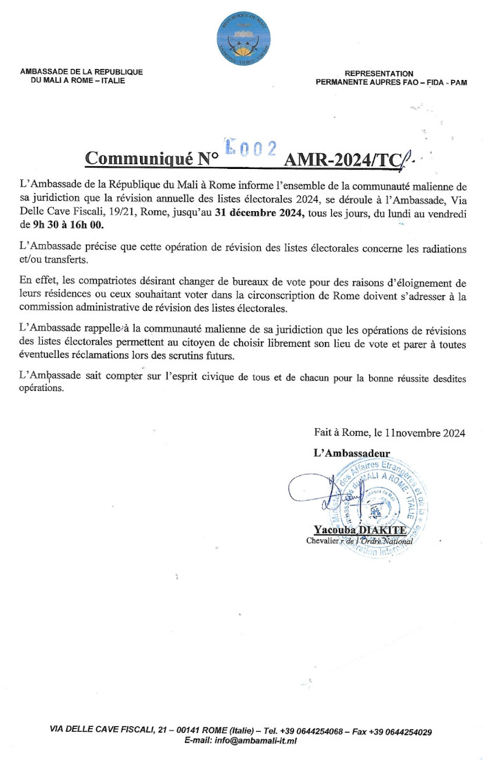 Avis sur la révision des listes électorales 2024